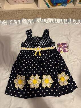 Blueberi Boulevard Navy Polka Dot Daisy Dress Size 2T